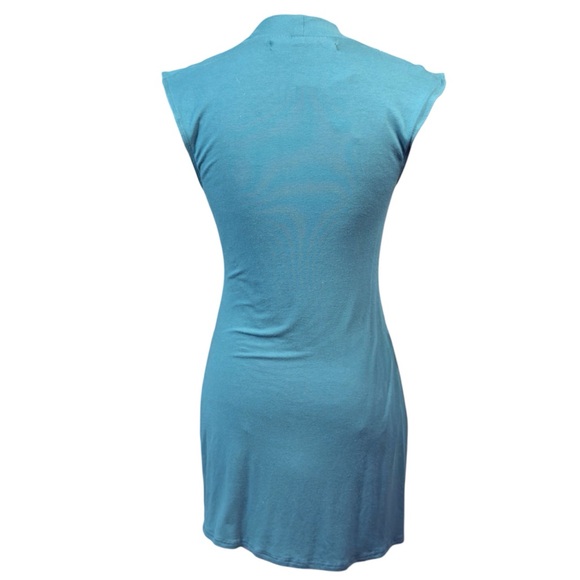 Max Studio teal cowl neck bodycon short sleeved dress Women’s size XS | ah - Picture 2 of 6